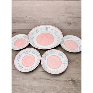 Caleca Pink Garland Large 14” Pasta Serving Bowl with 8.5” Bowl ITALY~Set Of 5